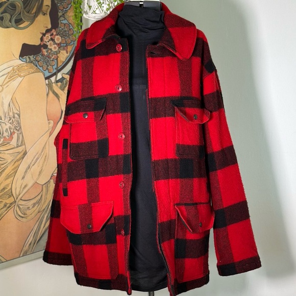 Vintage WOOLRICH Mackinaw 504 Buffalo Plaid Wool Jacket Mens lined Hunting Coat - Picture 5 of 9